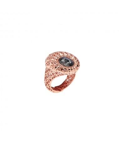 ANELLO IN BRONZO ORO ROSA CON GLITTER ARGENTO
