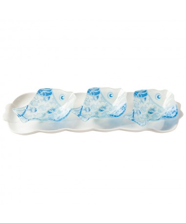 SET PIATTO RETTANGOL.33 X 12 CM + 3 CIOTOLE PESCE