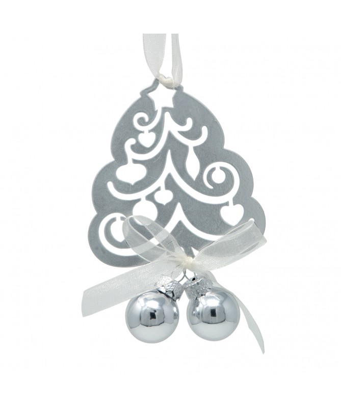 ALBERO DI NATALE +2 SFERE VETRO 7X11,5H CM ARGENTO