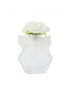 BOTTIGLIA 100 ML TRASPARENTE CON ROSA BIANCA