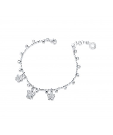 BRACCIALE CON ANGELO E FIORI CHARMS IN ARGENTO E ZIRCONI BIANCHI