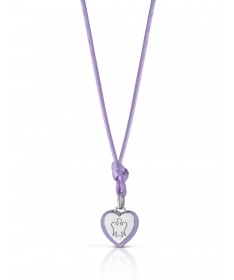 PENDENTE CUORE IN ARGENTO CON ANGELO, SMALTO IRIS E CORDINO IN TINTA
