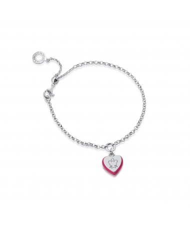 BRACCIALE IN ARGENTO CON CUORE CHARM E SMALTO FUCSIA 
