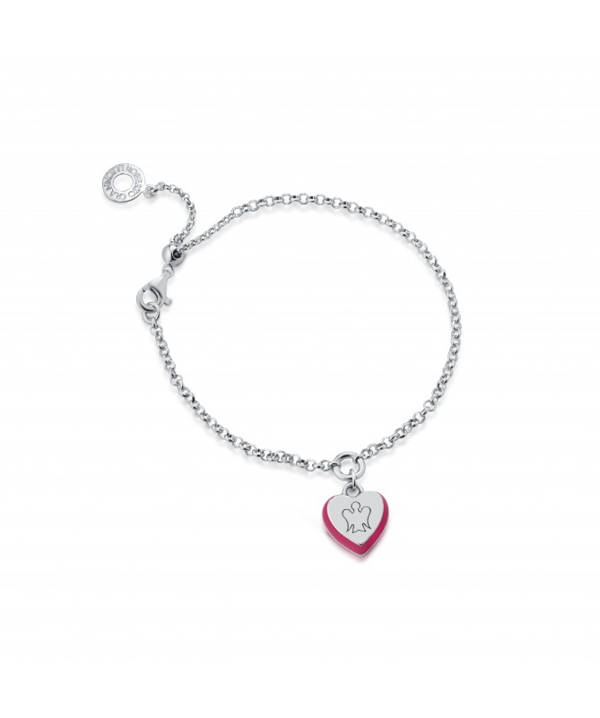 BRACCIALE IN ARGENTO CON CUORE CHARM E SMALTO FUCSIA 