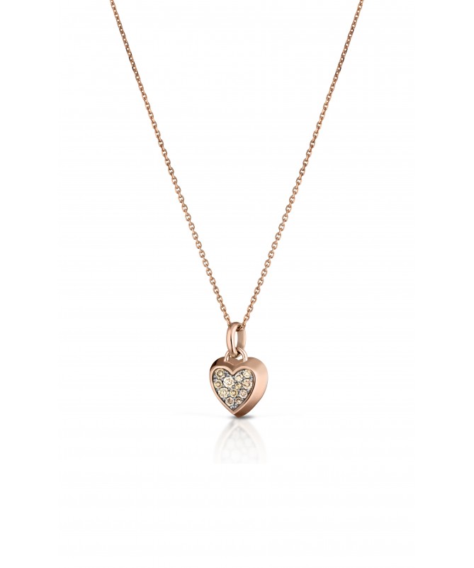 GIROCOLLO CON PENDENTE CUORE IN ORO ROSA E DIAMANTI BROWN