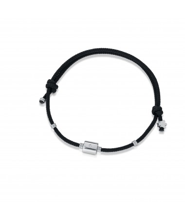 BRACCIALE CON ELEMENTO E ANGELO IN ARGENTO, DIAMANTE E CORDINO NERO