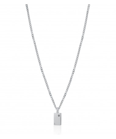 COLLANA IN ARGENTO, PENDENTE CON DIAMANTE E ANGELO INCISO A LASER