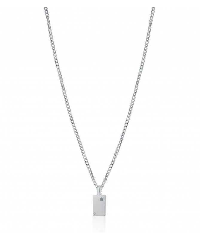 COLLANA IN ARGENTO, PENDENTE CON DIAMANTE E ANGELO INCISO A LASER