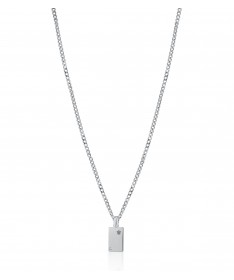 COLLANA IN ARGENTO, PENDENTE CON DIAMANTE E ANGELO INCISO A LASER