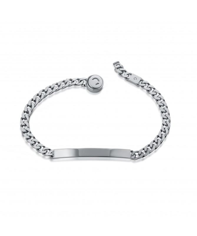 BRACCIALE IN ARGENTO CON TARGHETTA, DIAMANTE E ANGELO INCISO A LASER