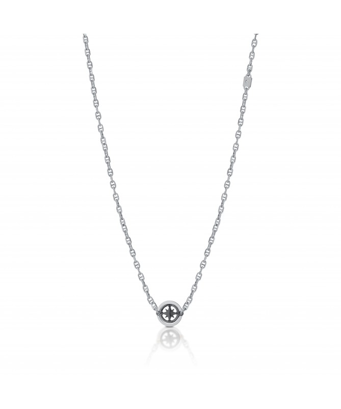 COLLANA IN ARGENTO CON TIMONE IN RUTENIO, DIAMANTE E ANGELO INCISO A LASER