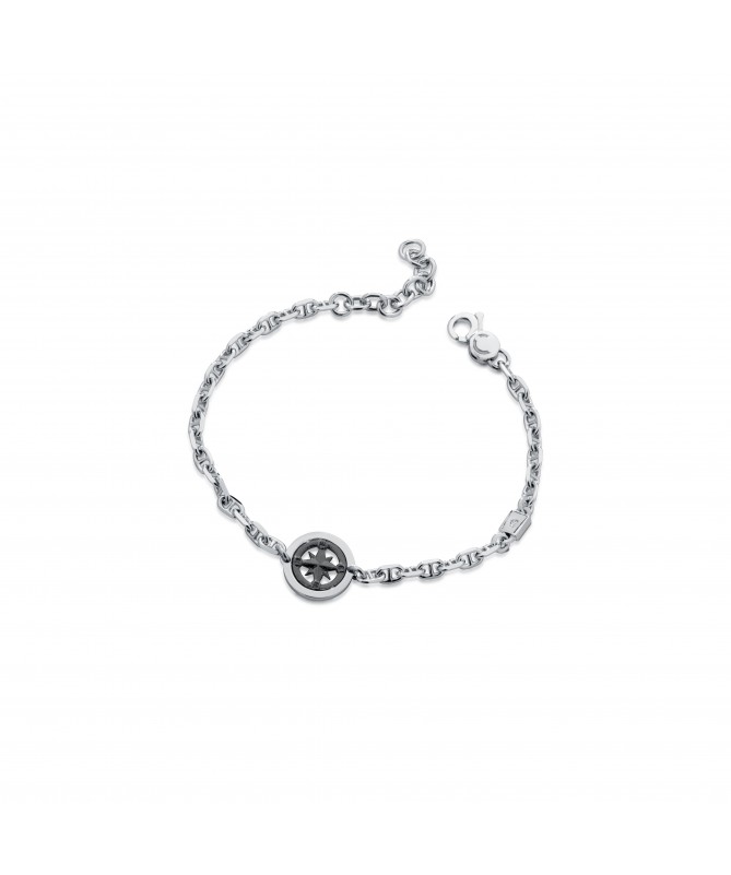 BRACCIALE IN ARGENTO CON TIMONE IN RUTENIO , DIAMANTE E ANGELO INCISO A LASER