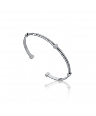 BRACCIALE RIGIDO IN ARGENTO CON DIAMANTE E ANGELO INCISO A LASER