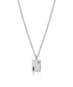 COLLANA IN ARGENTO, PENDENTE CON SPINELLI NERI E ANGELO INCISO A LASER