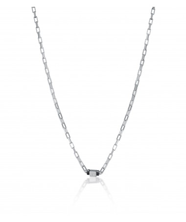 COLLANA IN ARGENTO, ELEMENTO CENTRALE CON DIAMANTE E ANGELO INCISO A LASER