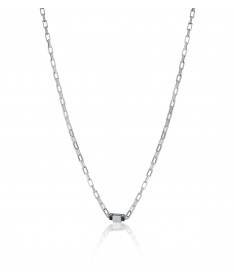 COLLANA IN ARGENTO, ELEMENTO CENTRALE CON DIAMANTE E ANGELO INCISO A LASER