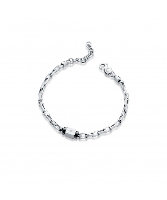 BRACCIALE IN ARGENTO, ELEMENTO CENTRALE CON DIAMANTE E ANGELO INCISO A LASER