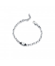 BRACCIALE IN ARGENTO, ELEMENTO CENTRALE CON DIAMANTE E ANGELO INCISO A LASER