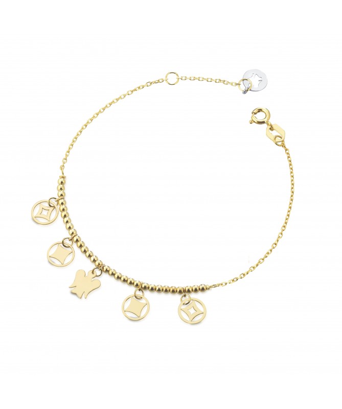 BRACCIALE CON ANGELO E CHARMS IN ORO GIALLO