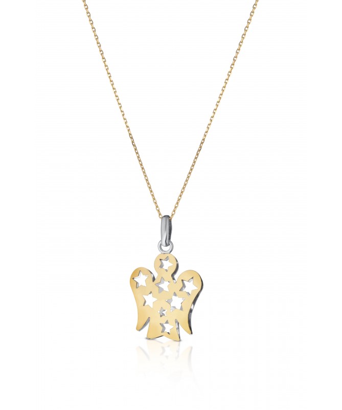 COLLANA IN ORO GIALLO CON PENDENTE ANGELO DOUBLE FACE IN ORO BIANCO E GIALLO