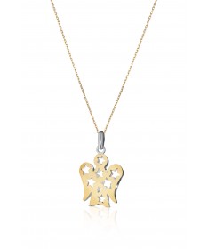 COLLANA IN ORO GIALLO CON PENDENTE ANGELO DOUBLE FACE IN ORO BIANCO E GIALLO