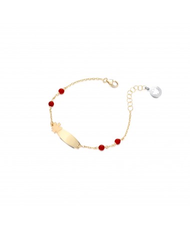 BRACCIALE BIMBO/A CON TARGHETTA ANGELO IN ORO GIALLO E CORALLI ROSSI