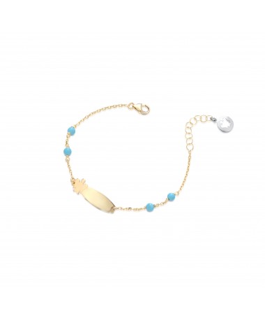 BRACCIALE BIMBO/A CON TARGHETTA ANGELO IN ORO GIALLO E TURCHESI