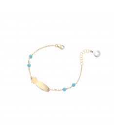 BRACCIALE BIMBO/A CON TARGHETTA ANGELO IN ORO GIALLO E TURCHESI