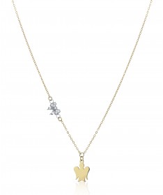 COLLANA CON PENDENTE ANGELO IN ORO GIALLO E FIOCCO IN ORO BIANCO CON ZIRCONI BIANCHI