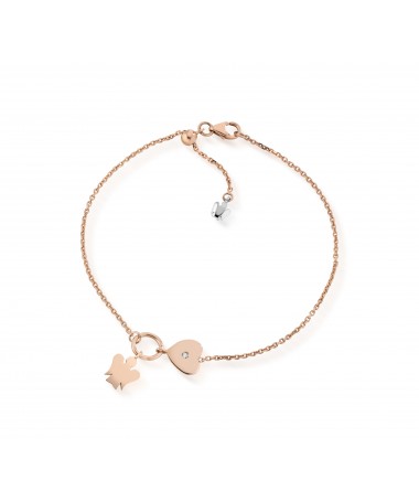 BRACCIALE CON ANGELO CHARM E CUORE PASSANTE CON DIAMANTE IN ORO ROSA