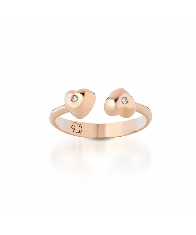 ANELLO CON CUORI CON DIAMANTE IN ORO ROSA