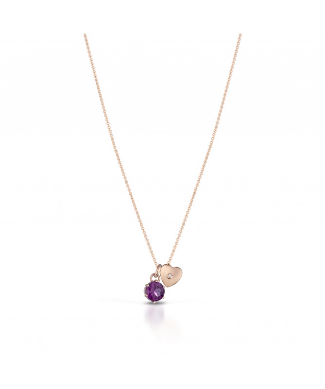 GIROCOLLO CON PENDENTE PIETRA E CUORE PASSANTE CON DIAMANTE IN ORO ROSA