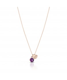GIROCOLLO CON PENDENTE PIETRA E CUORE PASSANTE CON DIAMANTE IN ORO ROSA