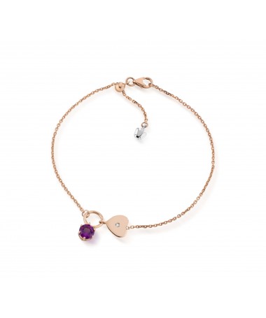 BRACCIALE CON PIETRA CHARM E CUORE PASSANTE CON DIAMANTE IN ORO ROSA