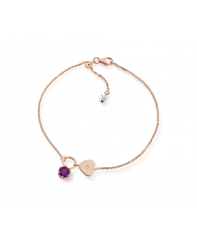 BRACCIALE CON PIETRA CHARM E CUORE PASSANTE CON DIAMANTE IN ORO ROSA