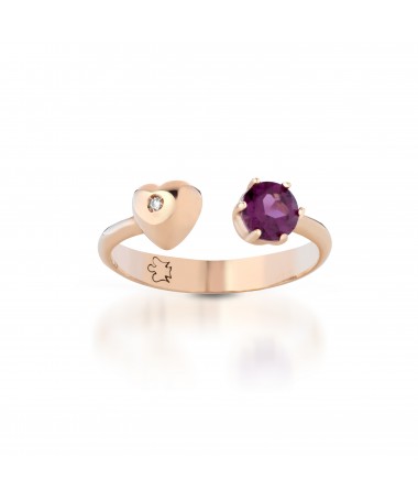 ANELLO CON PIETRA E CUORE CON DIAMANTE IN ORO ROSA