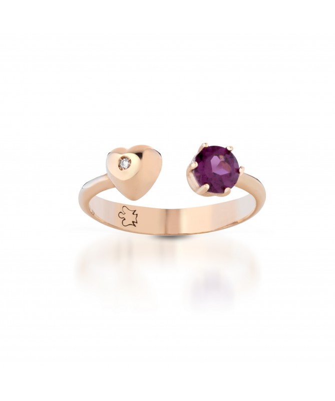 ANELLO CON PIETRA E CUORE CON DIAMANTE IN ORO ROSA