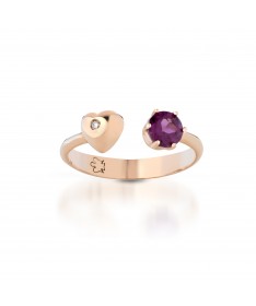ANELLO CON PIETRA E CUORE CON DIAMANTE IN ORO ROSA
