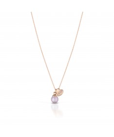 GIROCOLLO CON PENDENTE PERLA ROSA E CUORE PASSANTE CON DIAMANTE IN ORO ROSA