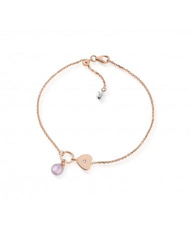 BRACCIALE CON PERLA ROSA CHARM E CUORE PASSANTE CON DIAMANTE IN ORO ROSA