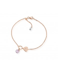 BRACCIALE CON PERLA ROSA CHARM E CUORE PASSANTE CON DIAMANTE IN ORO ROSA