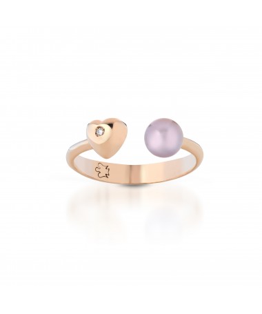 ANELLO CON PERLA ROSA E CUORE CON DIAMANTE IN ORO ROSA