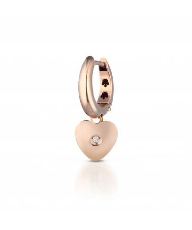 MONO ORECCHINO CERCHIO CON CUORE CHARM E DIAMANTE IN ORO ROSA