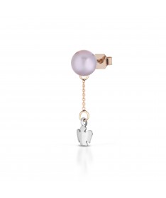 MONO ORECCHINO CON PERLA E ANGELO PENDENTE IN ORO ROSA