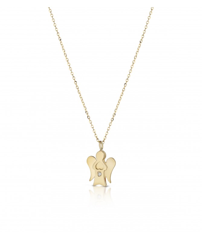 COLLANA CON PENDENTE ANGELO IN ORO GIALLO E DIAMANTE