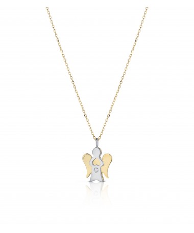 COLLANA IN ORO GIALLO CON PENDENTE ANGELO IN ORO GIALLO E BIANCO E DIAMANTE