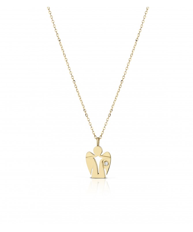 COLLANA CON PENDENTE ANGELO IN ORO GIALLO CON DIAMANTE