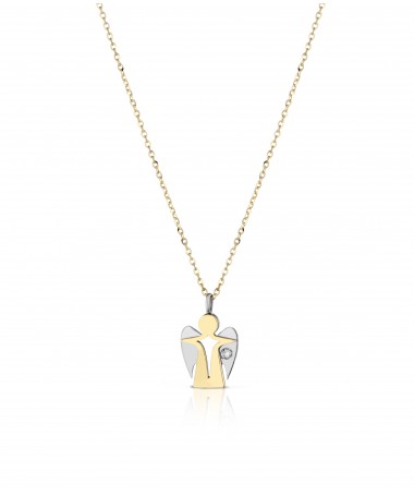 COLLANA IN ORO GIALLO CON PENDENTE ANGELO IN ORO GIALLO E BIANCO E DIAMANTE