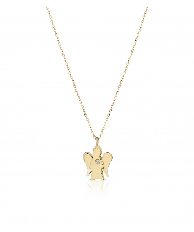 COLLANA CON PENDENTE ANGELO IN ORO GIALLO E DIAMANTE