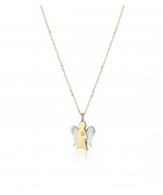 COLLANA IN ORO GIALLO CON PENDENTE ANGELO IN ORO GIALLO E BIANCO E DIAMANTE